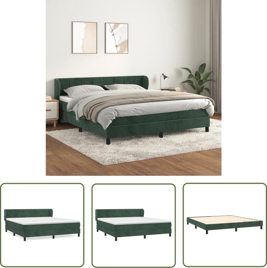 The Living Store Bed Donkergroen Fluweel 203x163x78 88 cm Pocketvering matras Middelharde ondersteuning Huidvriendelijk topmatras Boxspring Fluweel Bed Donkere Kleuren Tweepersoons Bed King Size Bed