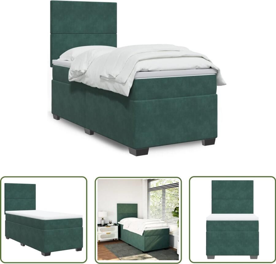 VidaXL Fluweel Bed Boxspring met matras fluweel donkergroen 80x200 cm Donkere Kleuren Tweepersoonsbed Groot Formaat