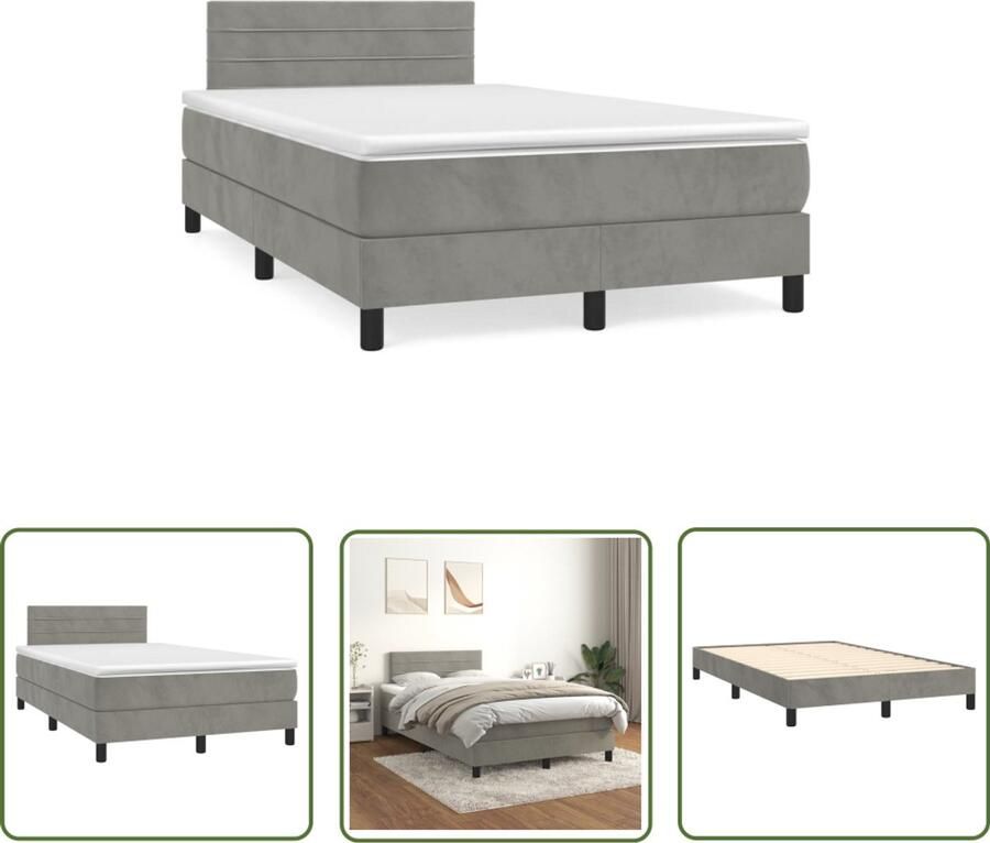 VidaXL Boxspring met matras fluweel lichtgrijs 120x190 cm Boxspring Fluweel Bed Grijs Bed Tweepersoons Bed Boxspring Kopen - Foto 2