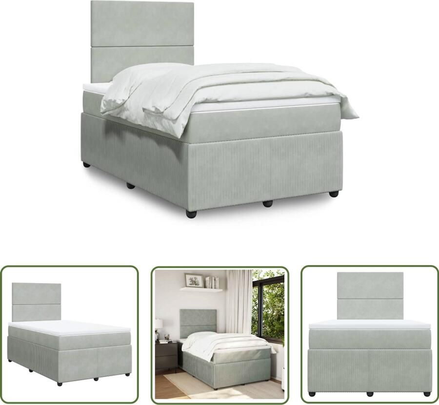 VidaXL Boxspring met matras fluweel lichtgrijs 120x190 cm Boxspring Fluweel Bed Slaapcomfort Pocketveringmatras Hoofdbord