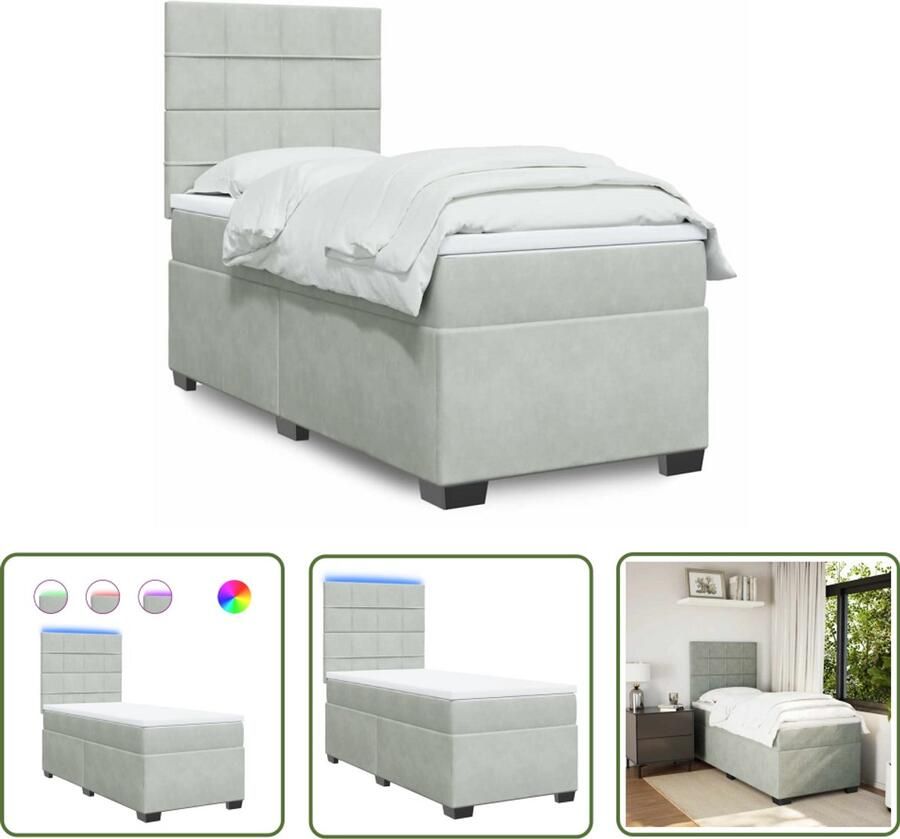 VidaXL Boxspring met matras fluweel lichtgrijs 80x200 cm Boxspring Fluweel Bed Grijs Bed Tweepersoons Bed King Size Bed - Foto 2