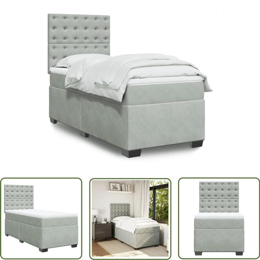 VidaXL Boxspring met matras fluweel lichtgrijs 80x200 cm Boxspring Fluweel Bed Grijs Bed Tweepersoons Bed Boxspring Kopen - Foto 2