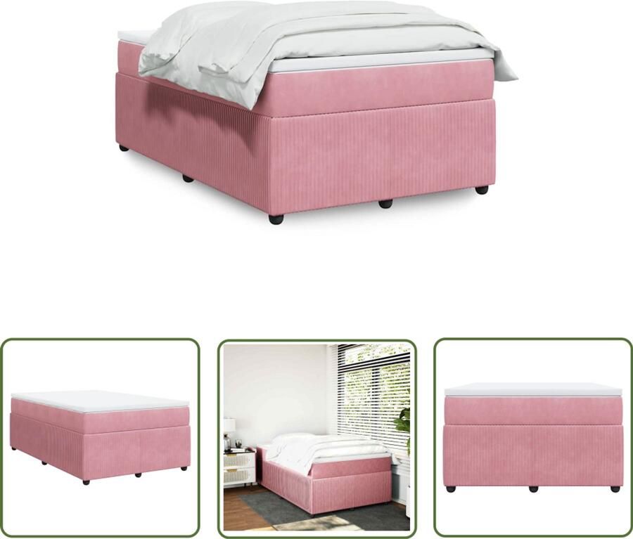 VidaXL Fluweel Bed Boxspring met matras fluweel roze 120x190 cm Roze Bed Tweepersoons Bed Matras