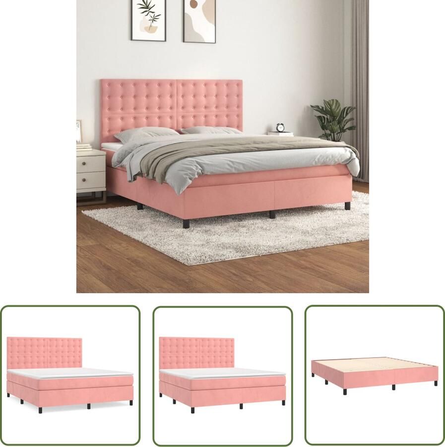 The Living Store Boxspringbed Fluweel Pocketvering Middelhard Huidvriendelijk Roze 203x180x118 128 cm 100% polyester Inclusief montagehandleiding Boxspring Fluweel Bed Rooskleurig Bed Tweepersoonsbed Boxspring Frame