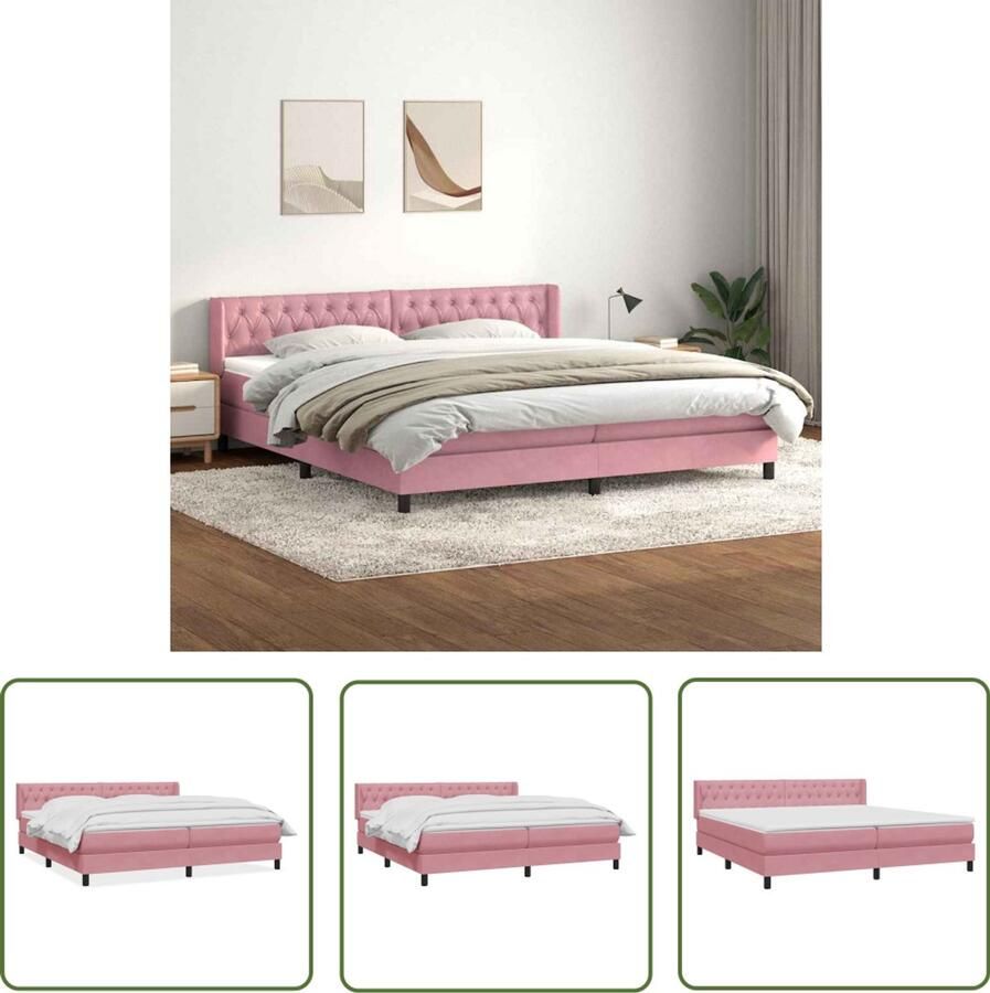 VidaXL Boxspring met matras fluweel roze 180x220 cm Boxspring Fluweel Bed Roze Bed Tweepersoons Bed Kingsize Bed