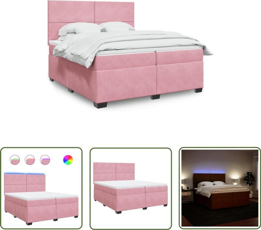VidaXL Fluweel Bed Boxspring met matras fluweel roze 200x200 cm Roze Bed Tweepersoons Bed Groot Bed