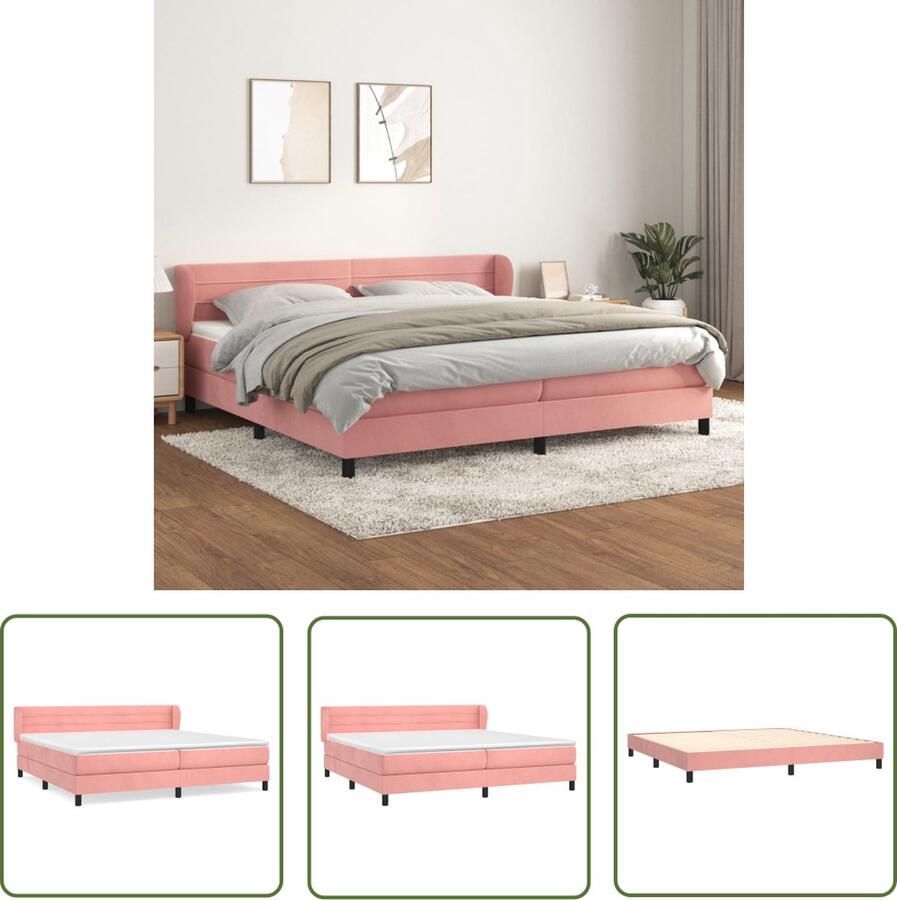 The Living Store Bed Fluweel 203 x 203 x 78 88 cm Roze Pocketvering matras Boxspring Fluweel Bed Roze Bed Tweepersoons Bed King Size Bed