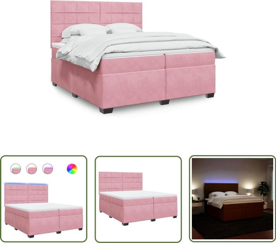 VidaXL Fluweel Bed Boxspring met matras fluweel roze 200x200 cm Roze Bed Tweepersoons Bed Luxe Bed