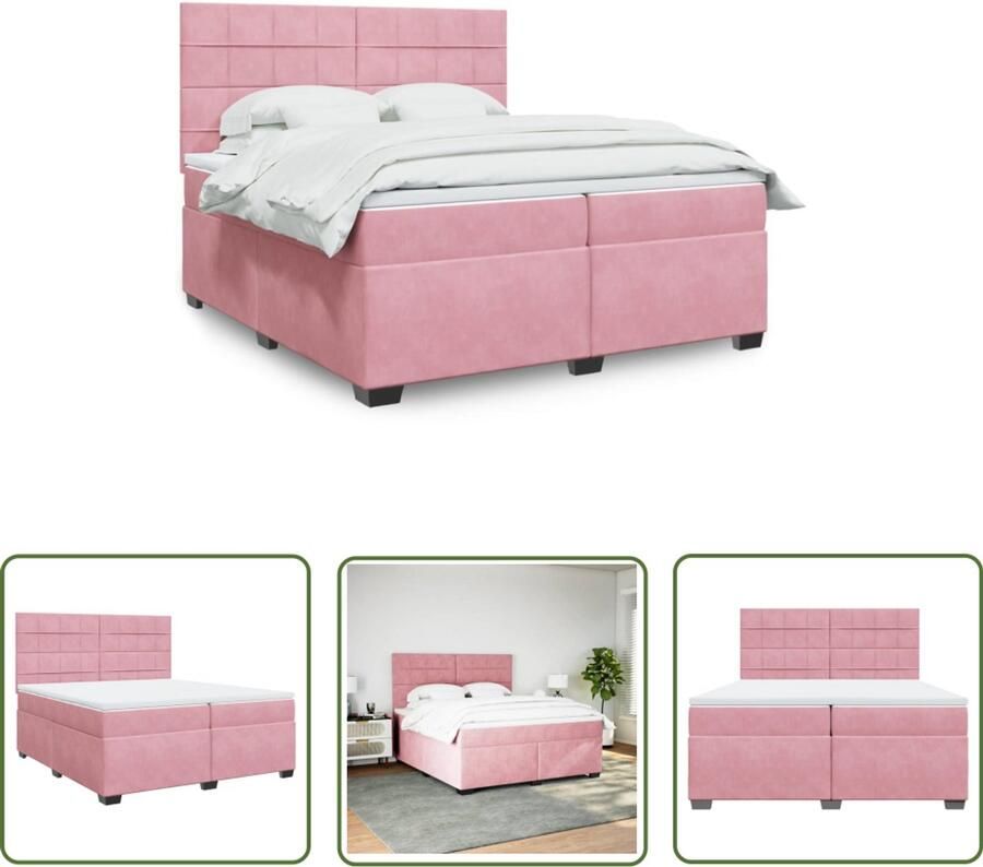 VidaXL Fluweel Bed Boxspring met matras fluweel roze 200x200 cm Rozepof Tweepersoonsbed Groot Bed