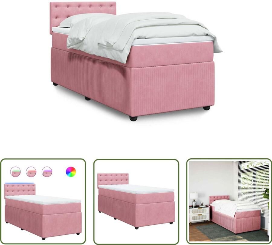 VidaXL Boxspring met matras fluweel roze 80x200 cm Boxspring Fluweel Bed Roze Bed Tweepersoons Bed Led Lampen Bed
