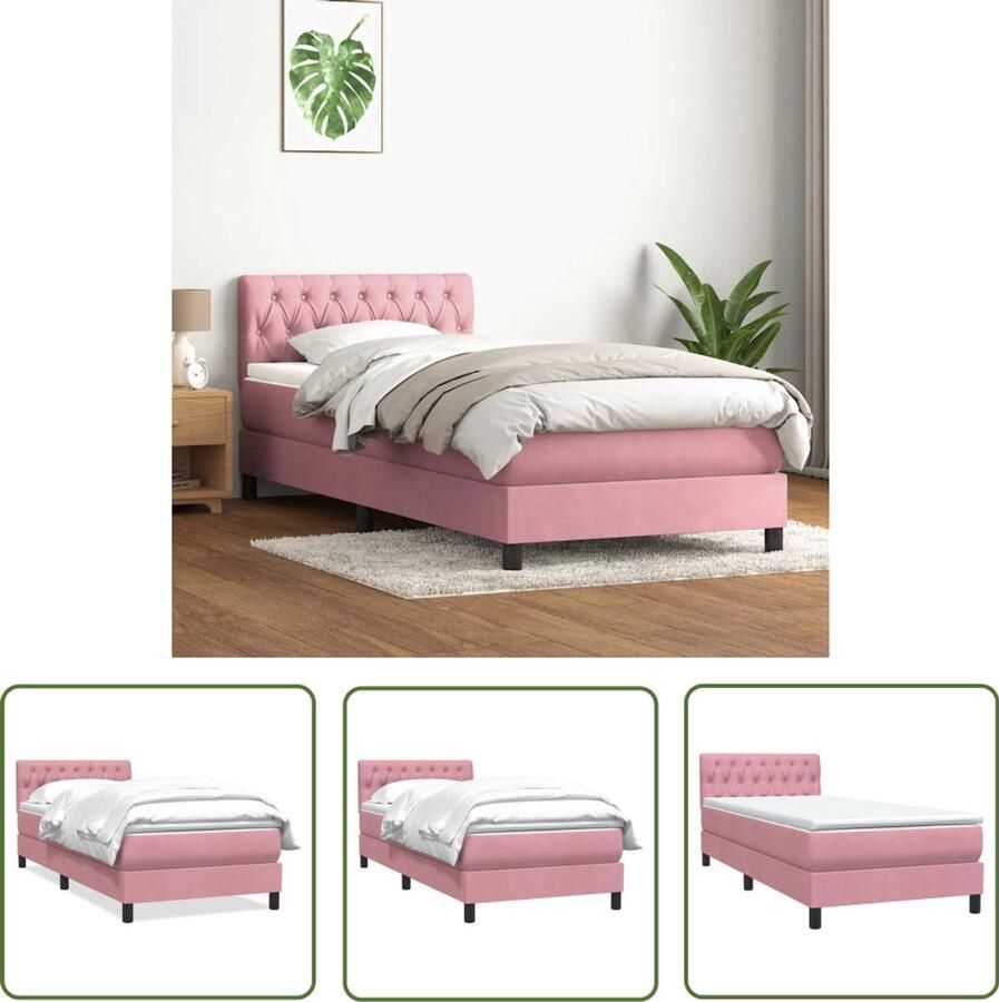 VidaXL Fluweel Bed Boxspring met matras fluweel roze 80x220 cm Roze Bed Boxspring Kopen Tweepersoons Bed