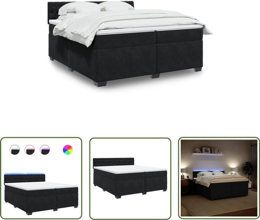 VidaXL Fluweel Bed Boxspring met matras fluweel zwart 200x200 cm Boxspring Kopen Zwevende Boxspring Groot Tweepersoonsbed