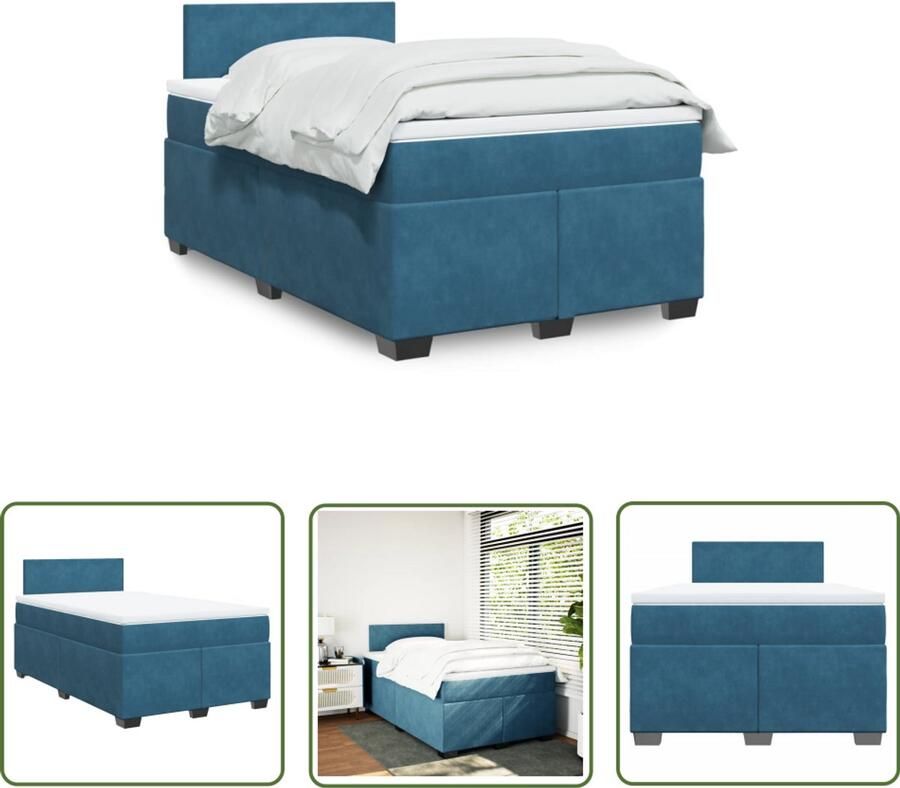 VidaXL Fluweel Bed Boxspringbed Boxspring met matras fluweel donkerblauw 120x200 cm Blauw Bed Tweepersoonsbed Slaapkamer Meubilair