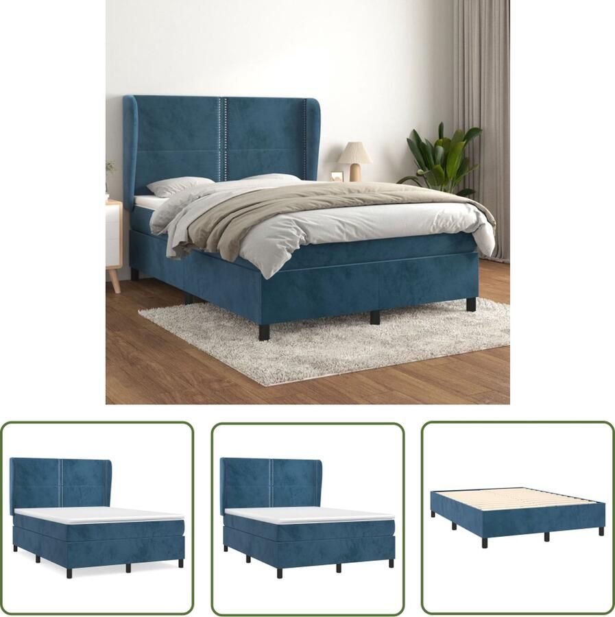 The Living Store Boxspringbed Fluweel Pocketvering Middelhard 140x200cm inclusief matras en topmatras Boxspringbed Fluweel Bed Pocketveer Matras Middelhard Matras Tweepersoonsbed