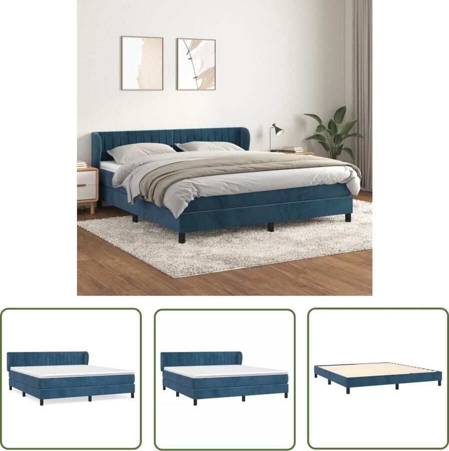 The Living Store Boxspringbed fluweel donkerblauw 160 x 200 x 78 88 cm verstelbaar hoofdbord pocketvering matras middelharde ondersteuning huidvriendelijk topmatras levering inclusief montagehandleiding - Foto 2