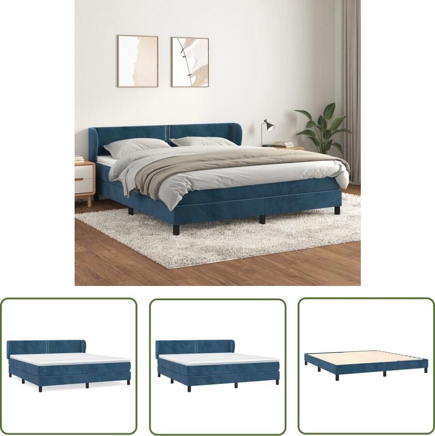 The Living Store Boxspringbed Fluwelen donkerblauw 203 x 163 x 78 88 cm Pocketvering matras Middelharde ondersteuning Huidvriendelijk topmatras Boxspringbed Fluweel Bed Donkere Kleuren Bed Tweepersoons Bed Boxspring Frame