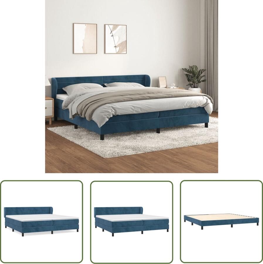 The Living Store Boxspringbed Fluweel Bedframe 203x203x78 88cm Pocketvering Matras 100x200x20cm Topmatras 200x200x5cm- donkerblauw Boxspringbed Fluweel Bed Donkere Blauwe Bed Tweepersoons Bed Slaapcomfort
