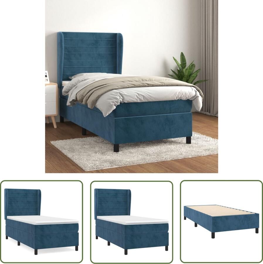 The Living Store Boxspringbed fluweel 203 x 83 x 118 128 cm donkerblauw pocketvering Boxspringbed Fluweel Bed Donkere Blauwe Boxspring Slaapcomfort Velvet Bed