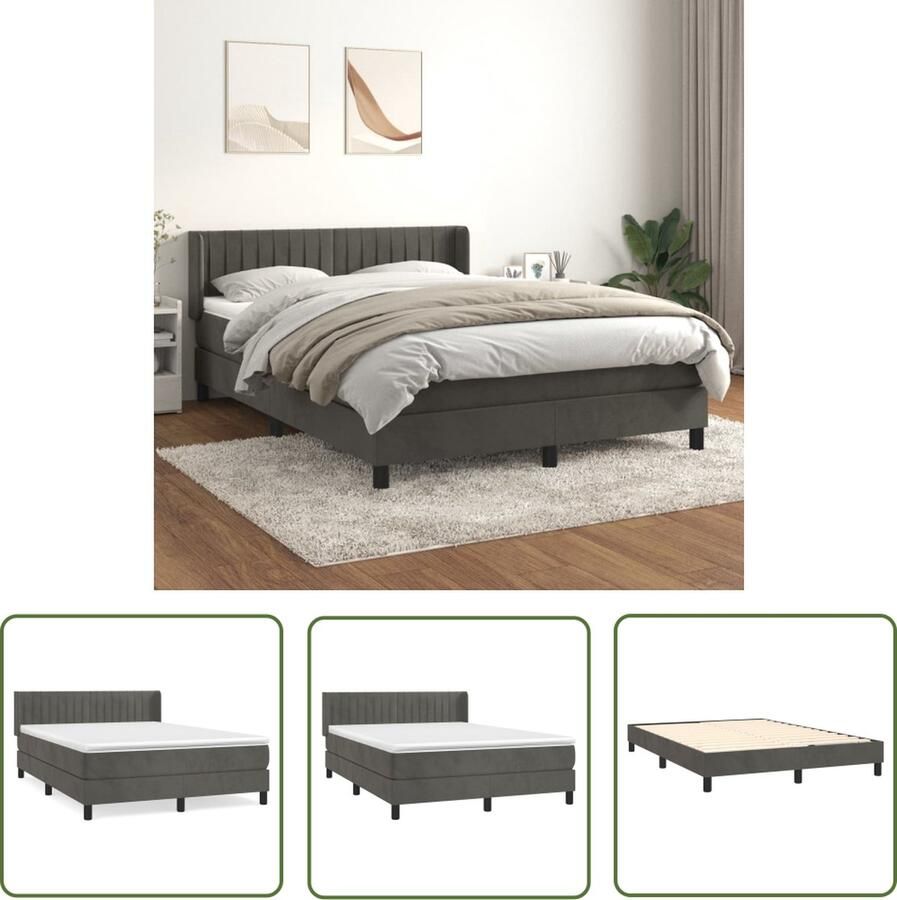 The Living Store Boxspringbed Fluweel Pocketvering Middelhard Huidvriendelijk Donkergrijs 203x147x78 88cm Boxspringbed Fluweel Bed Pocketveer Matras Midden Hard Matras Donkere Grijze Bed