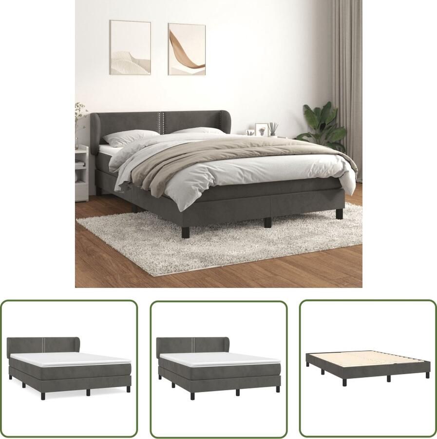 The Living Store Fluweel Boxspringbed Donkergrijs 193 x 147 x 78 88 cm Pocketvering Matras Middelharde ondersteuning Huidvriendelijk topmatras Boxspringbed Fluweel Bed Donkere Kleuren Bed Slaapcomfort Boxspring