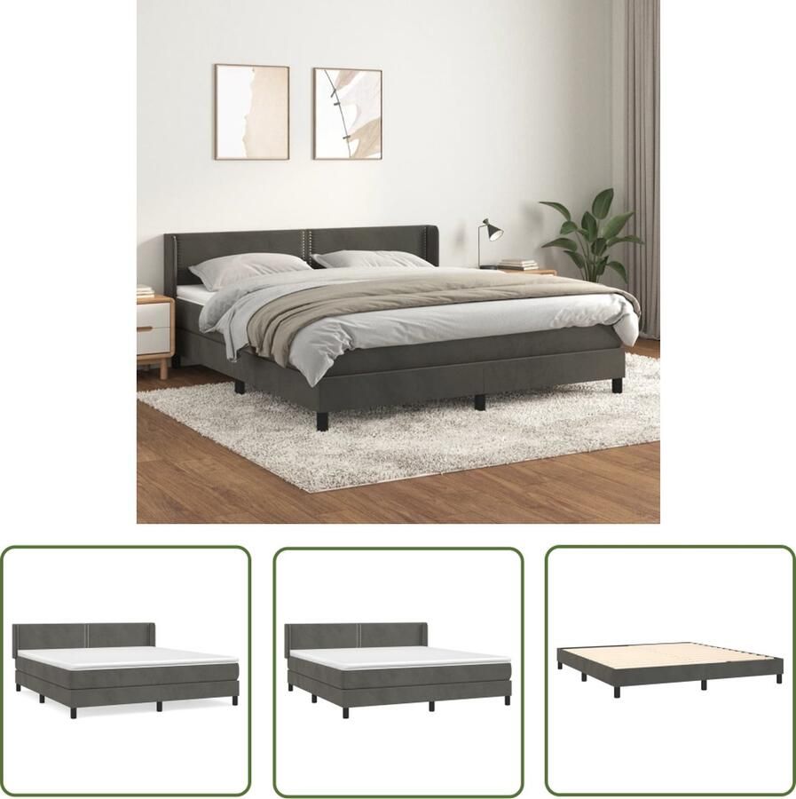 The Living Store Boxspringbed Fluweel Pocketvering Middelharde ondersteuning Huidvriendelijk Donkergrijs 203 x 183 x 78 88 cm Boxspringbed Fluweel Bed Donkere Kleuren Tweepersoonsbed King Size Bed