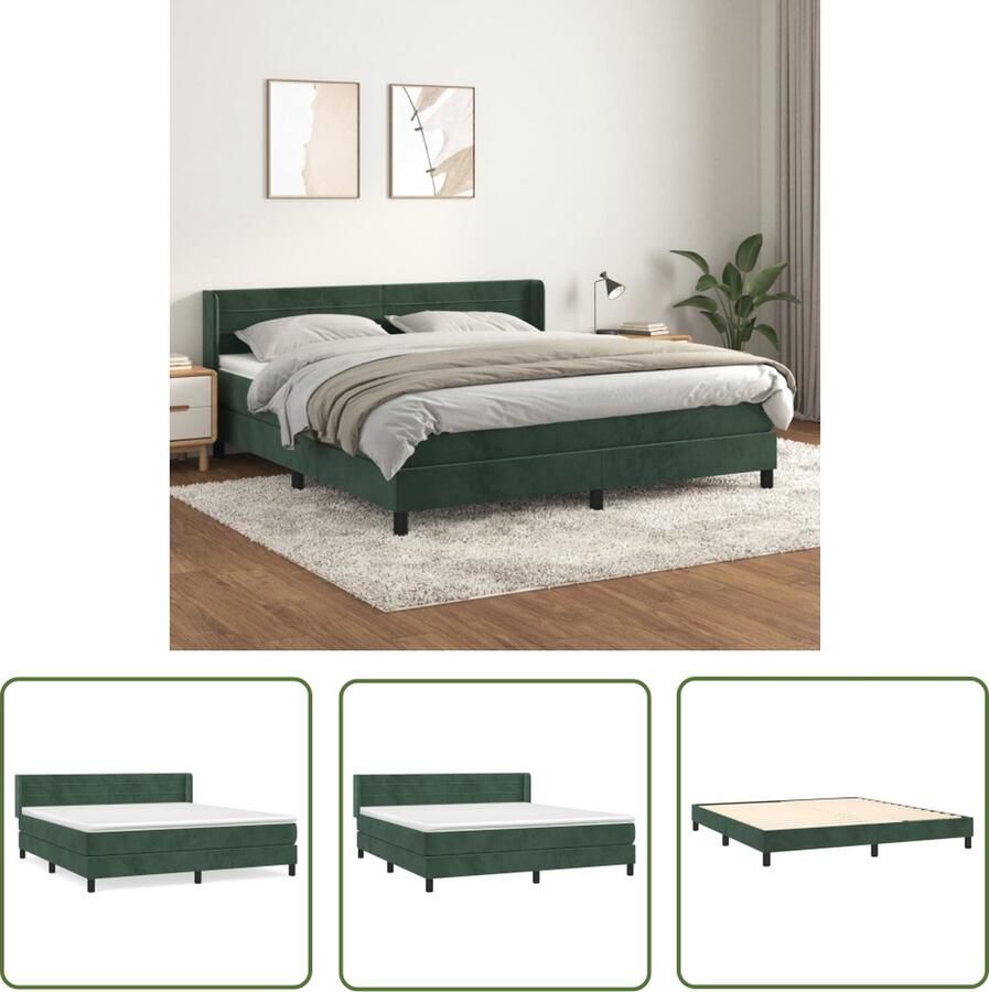 The Living Store Boxspringbed Fluweel Pocketvering Middelharde ondersteuning Donkergroen 180x200 cm Boxspringbed Fluweel Velvet Donkere Kleur Pocketvering