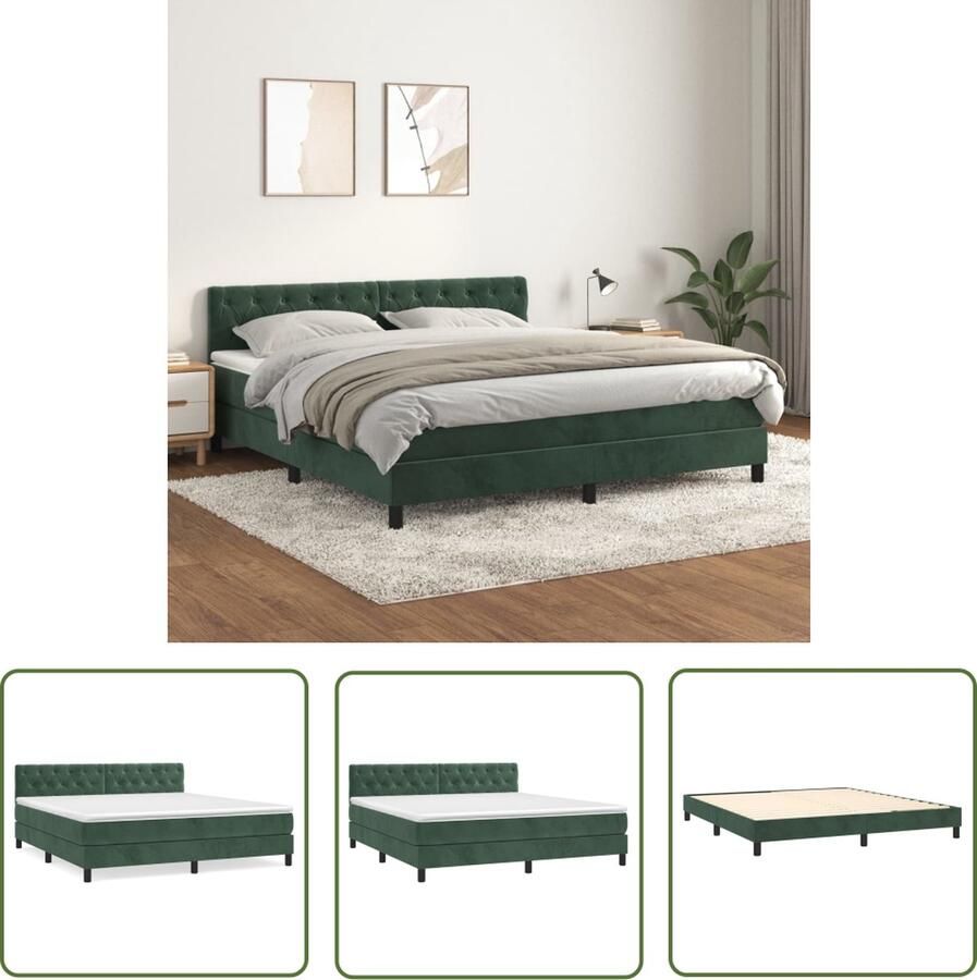 The Living Store Boxspringbed fluweel pocketvering middelharde ondersteuning huidvriendelijk donkergroen 203x160x78 88 cm Boxspringbed Fluweel Bed Pocketveer Matras Middenhard Matras Donkergroen Bed