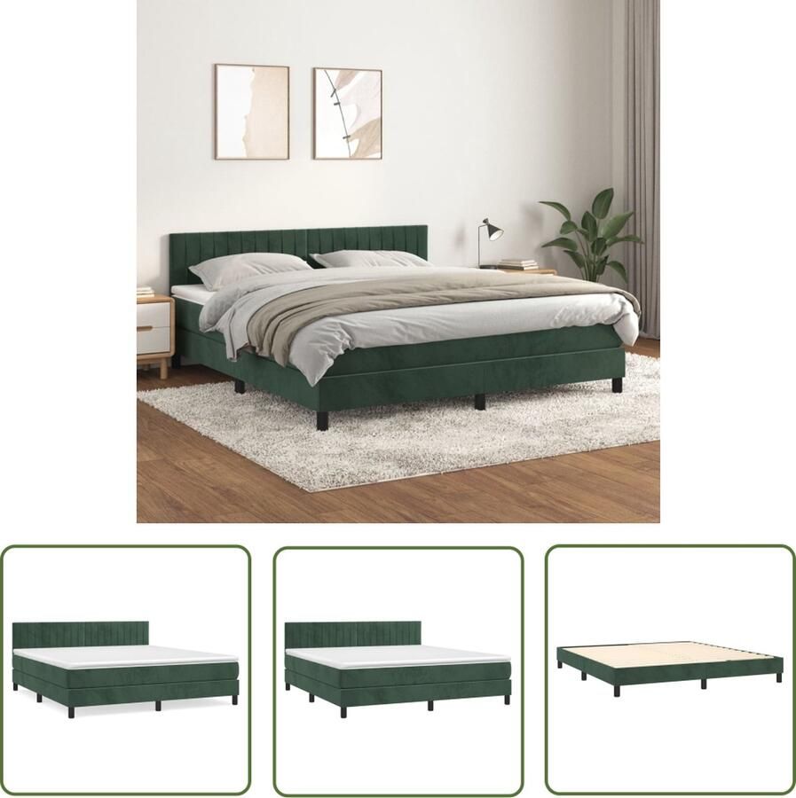 The Living Store Boxspringbed Fluwelen Pocketvering Middelharde ondersteuning Huidvriendelijk Boxspringbed Fluweel Bed Pocketveer Matras Middelhard Matras Groen Bed