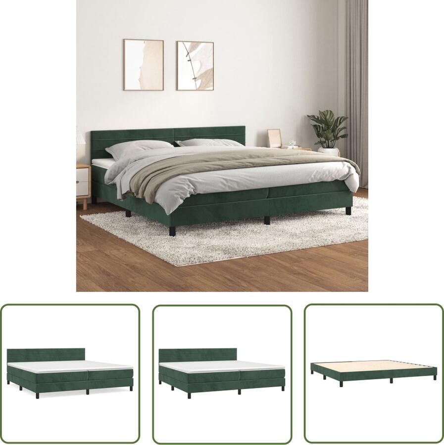 The Living Store Boxspring Bed Fluweel Donkergroen 203x200x78 88 cm Met verstelbaar hoofdbord Pocketvering matras Middelharde ondersteuning Huidvriendelijk topmatras