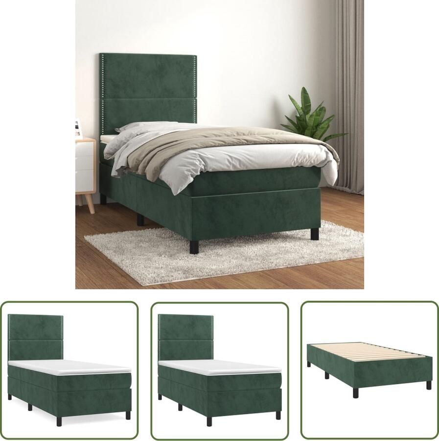 The Living Store Boxspringbed fluwelen stof verstelbaar hoofdbord pocketvering matras middelharde ondersteuning huidvriendelijk topmatras donkergroen 193 x 90 x 118 128 cm
