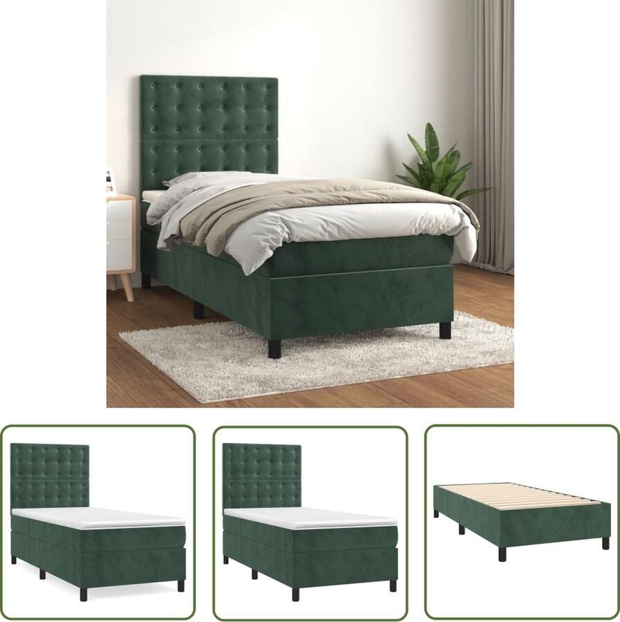 The Living Store Boxspringbed Fluweel 203x93x78 88 cm Donkergroen Pocketvering Boxspringbed Fluweel Bed Donkere Groene Bed Tweepersoons Bed Pocketed Veren Matras