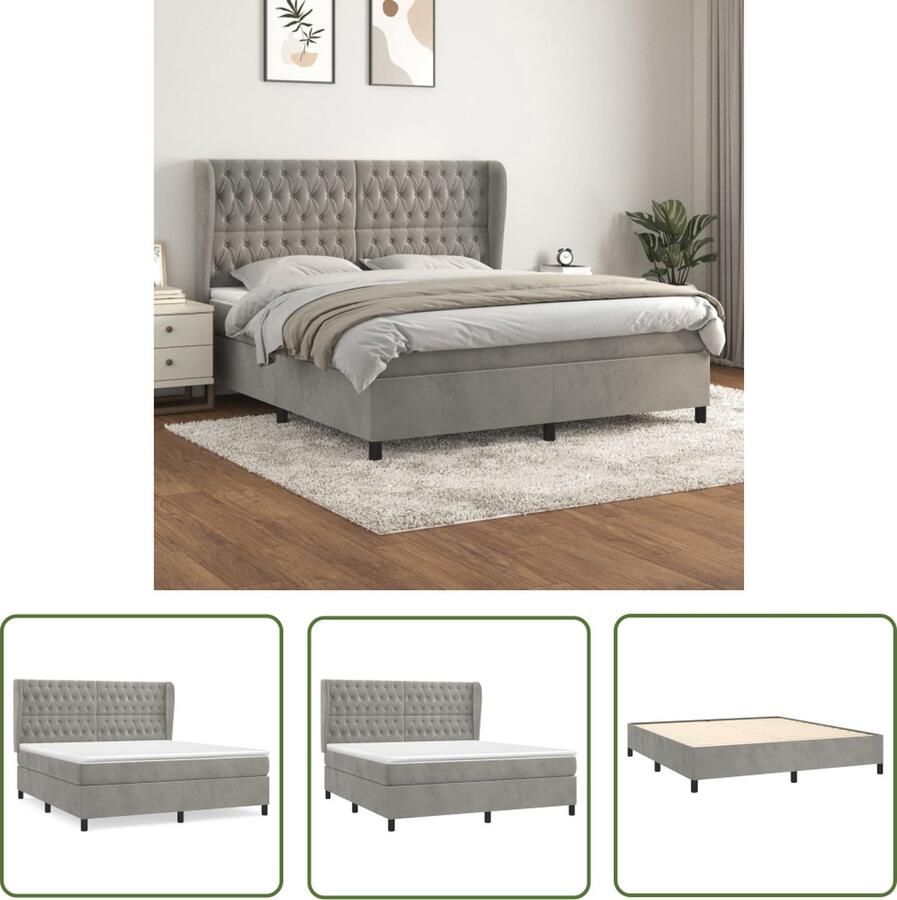 The Living Store Boxspringbed Comfort Bed 203 x 183 x 118 128 cm Fluweel middelharde ondersteuning verstelbaar hoofdbord pocketvering matras huidvriendelijk topmatras