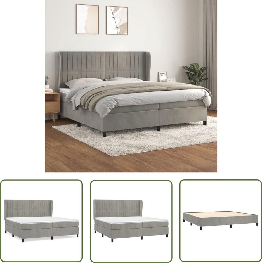 The Living Store Boxspringbed fluweel lichtgrijs 203x203x128cm pocketvering Boxspringbed Fluweel Bed Grijs Bed Tweepersoonsbed King Size Bed