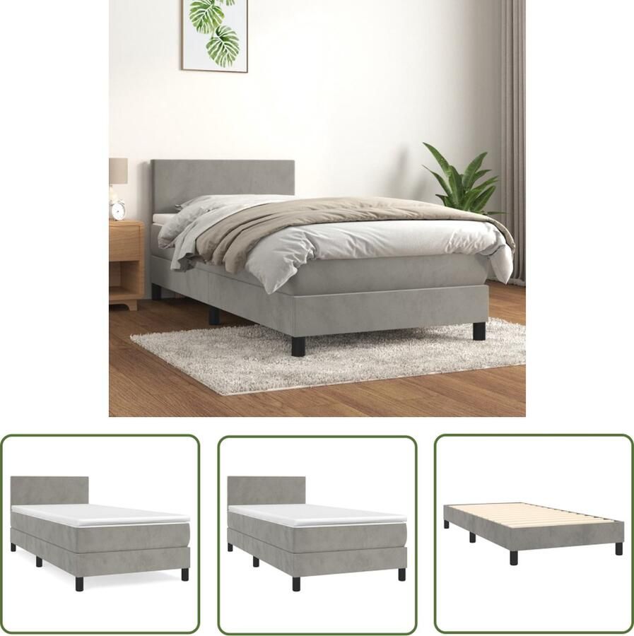The Living Store Boxspringbed Zacht fluweel Praktisch hoofdbord Pocketvering matras Middelharde ondersteuning Huidvriendelijk topmatras Lichtgrijs 203x80x78 88cm 80x200x20cm 80x200x5cm