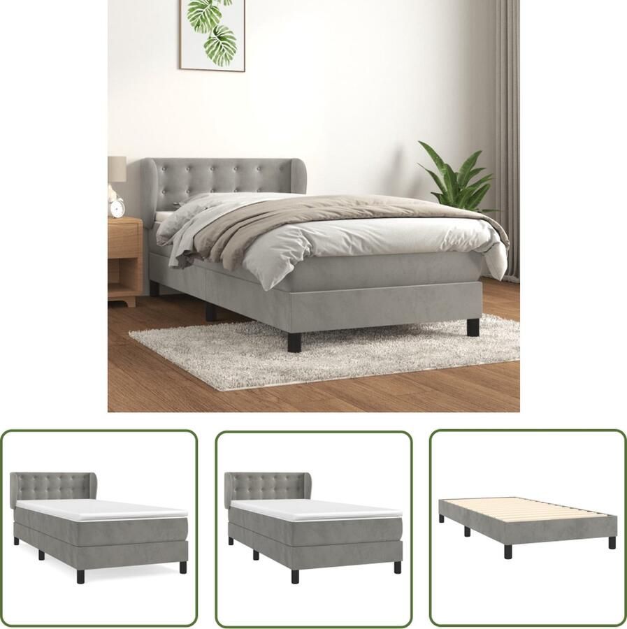 The Living Store Boxspringbed Fluweel Pocketvering Middelhard Lichtgrijs 203 x 83 x 78 88 cm 80 x 200 x 20 cm Wit Lichtgrijs 80 x 200 x 5 cm Boxspringbed Fluweel Bed Pocketveer Matras Middelhard Matras Grijs Bed