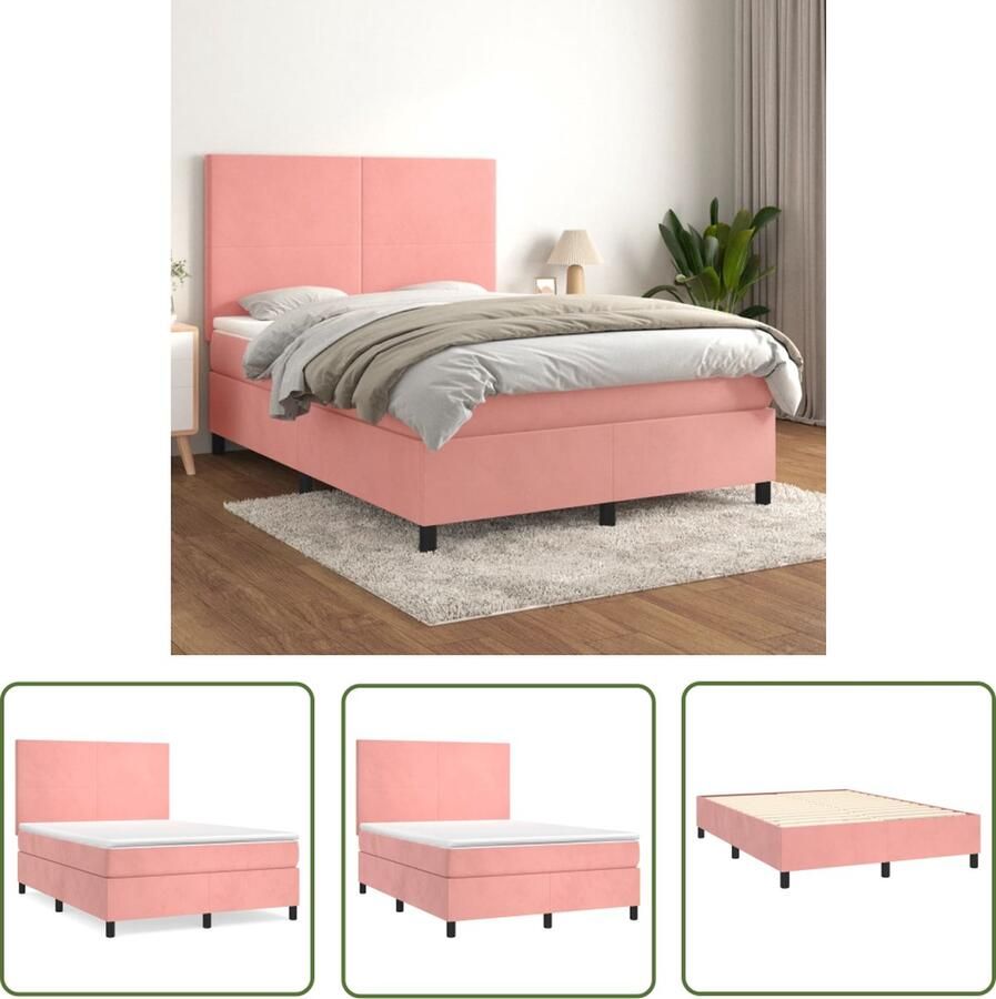 The Living Store Boxspringbed Roze 193 x 144 x 118 128 cm Zacht Fluweel Praktisch Hoofdbord Pocketvering Matras Middelharde Ondersteuning Huidvriendelijk Topmatras Montagehandleiding Inbegrepen