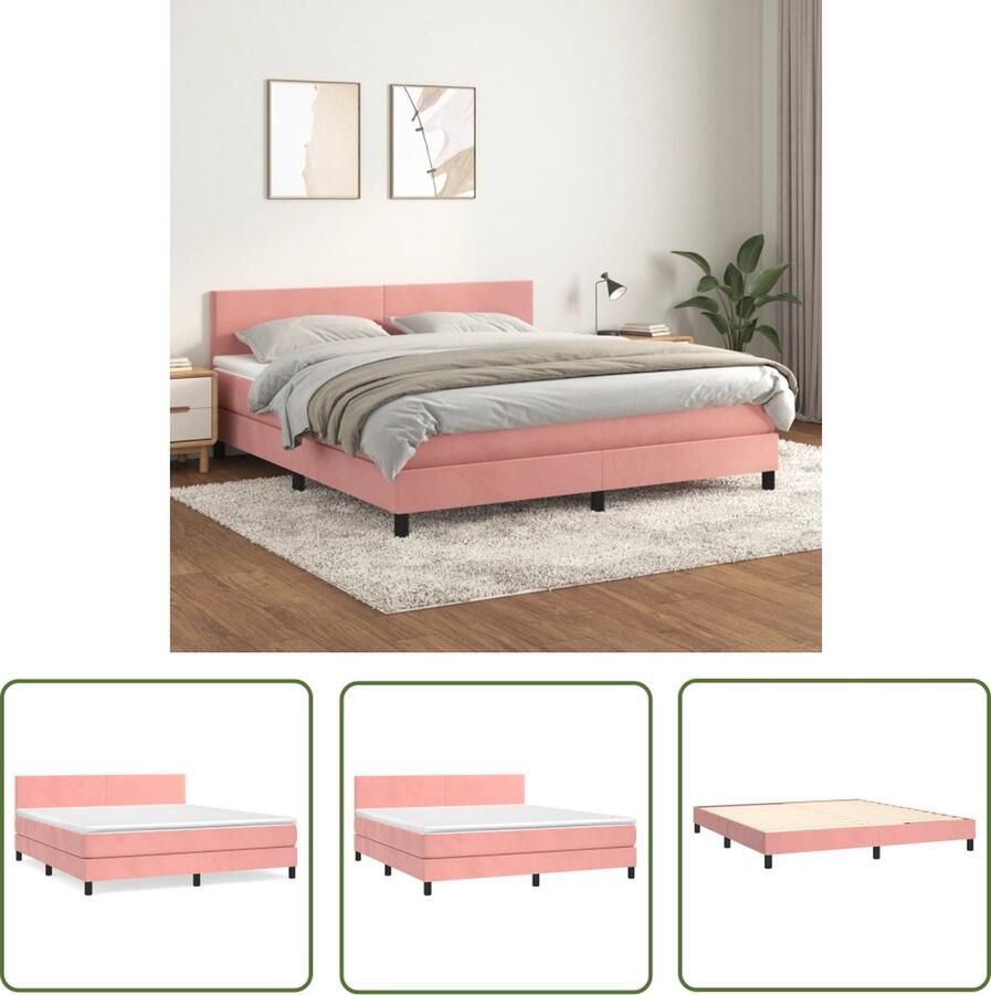 The Living Store Boxspringbed Fluweel Roze 203 x 160 x 78 88 cm Pocketvering matras Middelharde ondersteuning Huidvriendelijk topmatras Montagehandleiding inbegrepen Boxspringbed Fluweel Bed Roze Bed Tweepersoonsbed Boxspring - Foto 2
