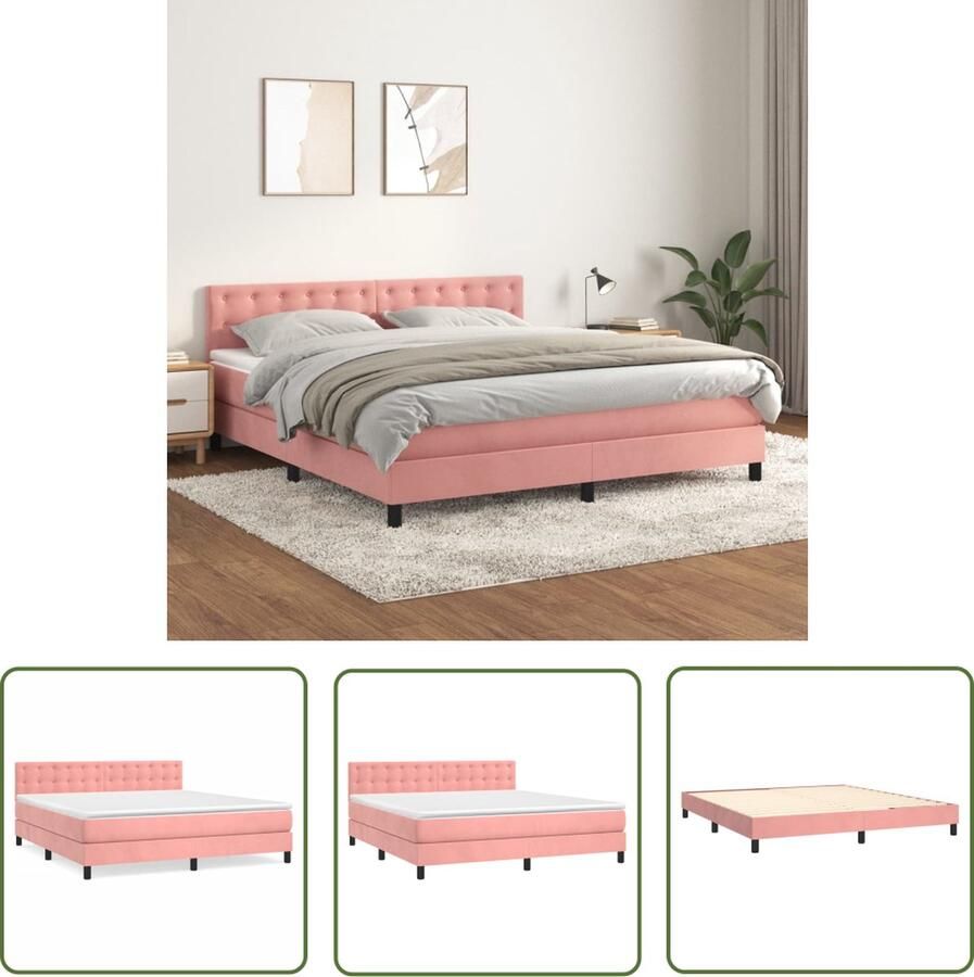 The Living Store Boxspringbed Roze Fluweel 203 x 183 x 78 88 cm Pocketvering Matras Middelharde Ondersteuning Huidvriendelijk Topmatras Boxspringbed Fluweel Bed Roze Bed Tweepersoonsbed King Size Bed