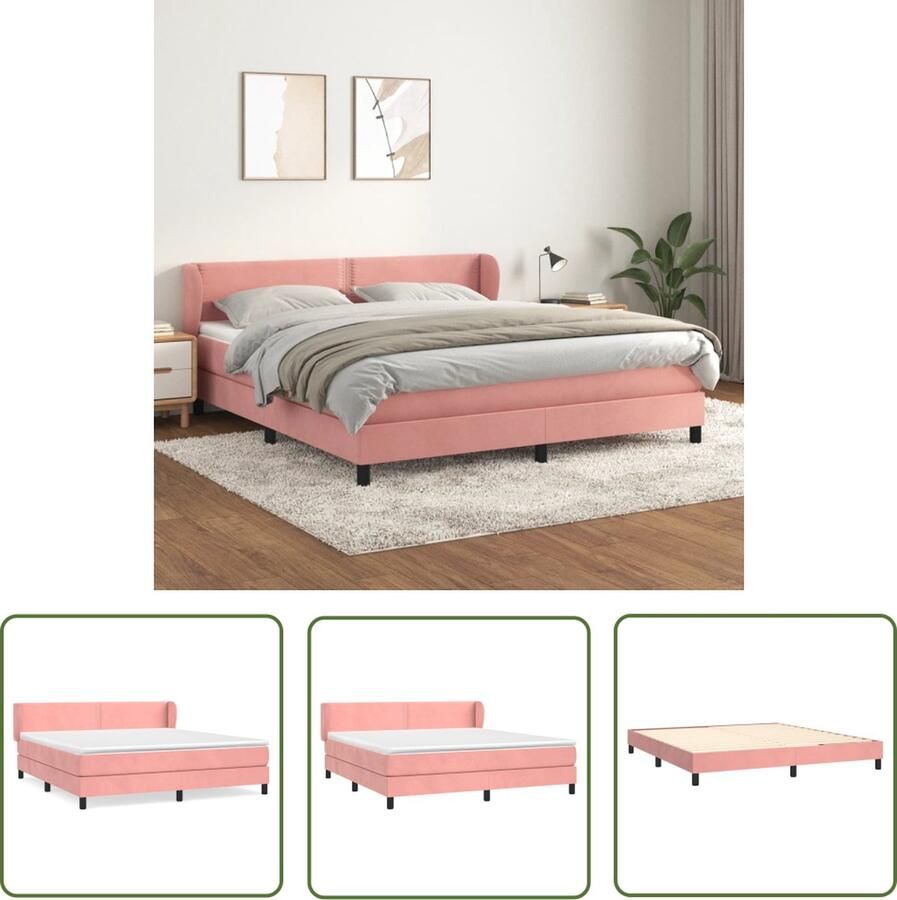 The Living Store Boxspring met matras fluweel roze 180x200 cm Boxspringbed Fluweel Bed Tweepersoonsbed King Size Bed Rosé Bed