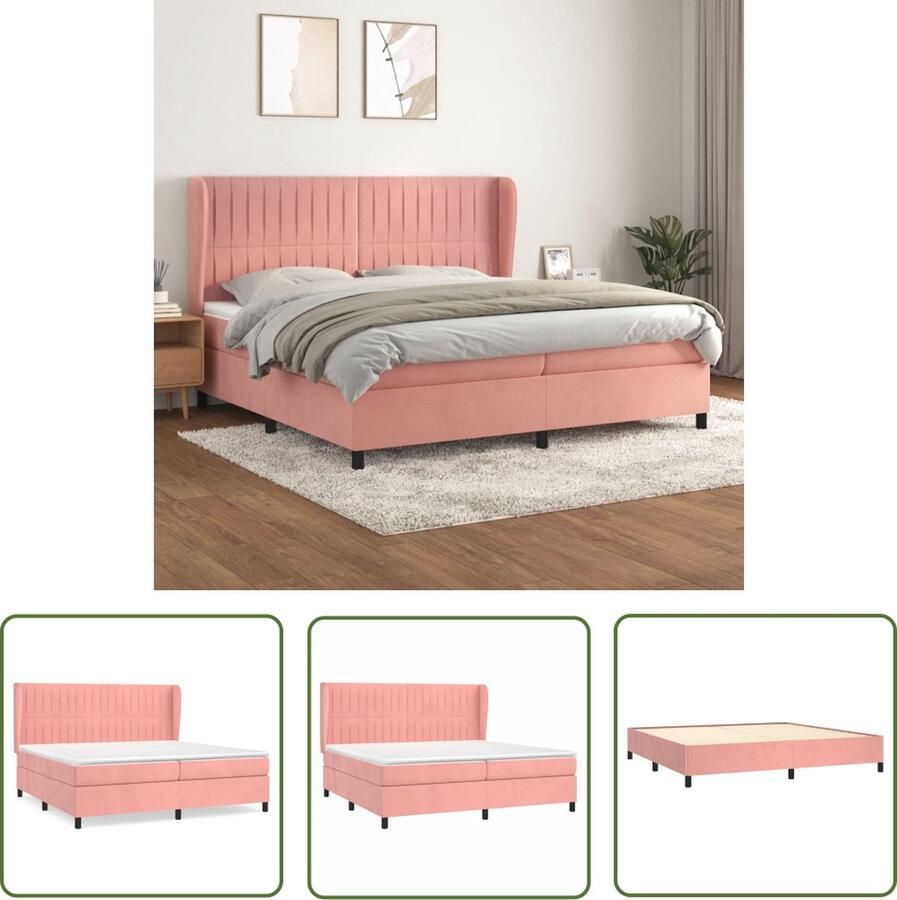 The Living Store Boxspringbed Fluweel Pocketvering Middelharde ondersteuning Huidvriendelijk 203x203x118 128cm Roze Boxspringbed Fluweel Bed Pocketveer Matras Middelhard Matras Rooskleurig Bed - Foto 4