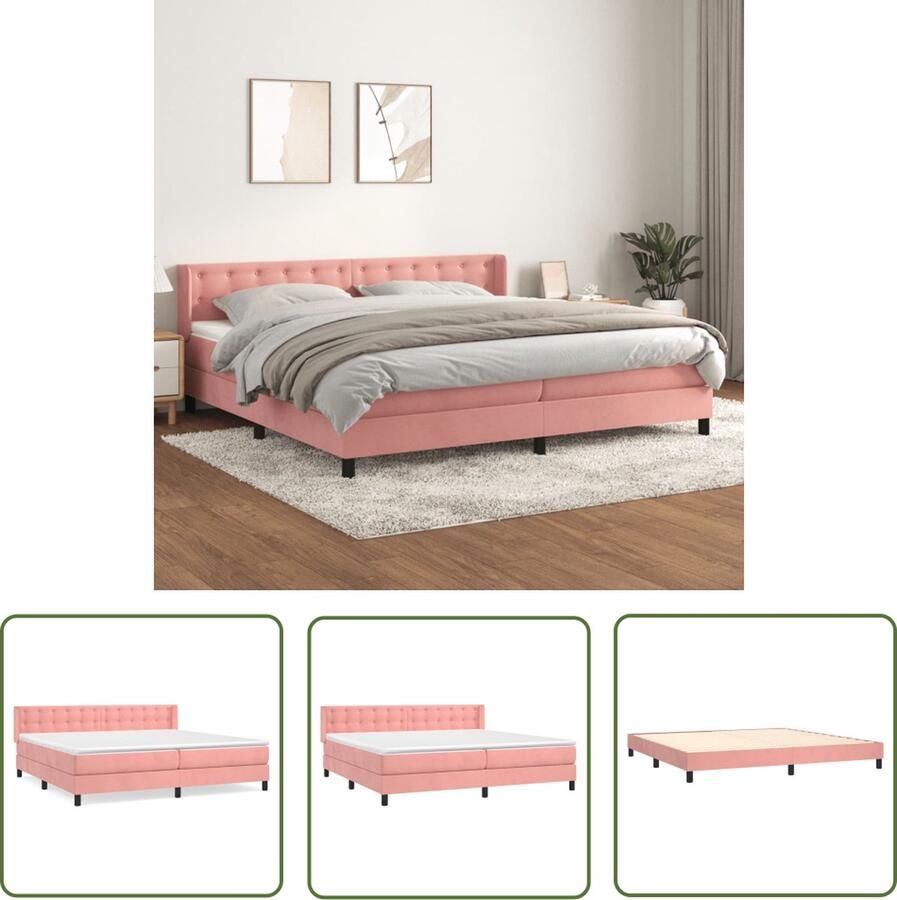 The Living Store Boxspringbed Fluwelen roze bed met verstelbaar hoofdbord en pocketvering matras Middelharde ondersteuning Huidvriendelijk topmatras 203 x 203 x 78 88 cm (L x B x H) - Foto 2