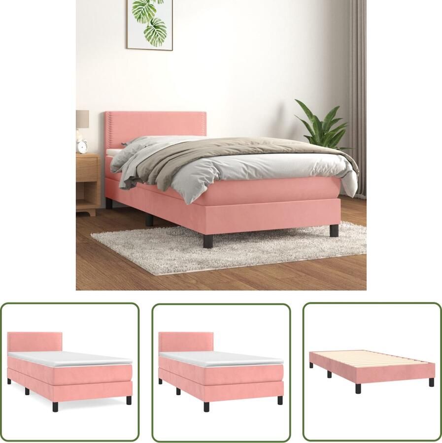 The Living Store Boxspringbed Roze 203 x 80 x 78 88 cm Fluweel Pocketvering Middelharde ondersteuning Huidvriendelijk Boxspringbed Fluweel Bed Roze Bed Tweepersoons Bed Boxspring - Foto 2