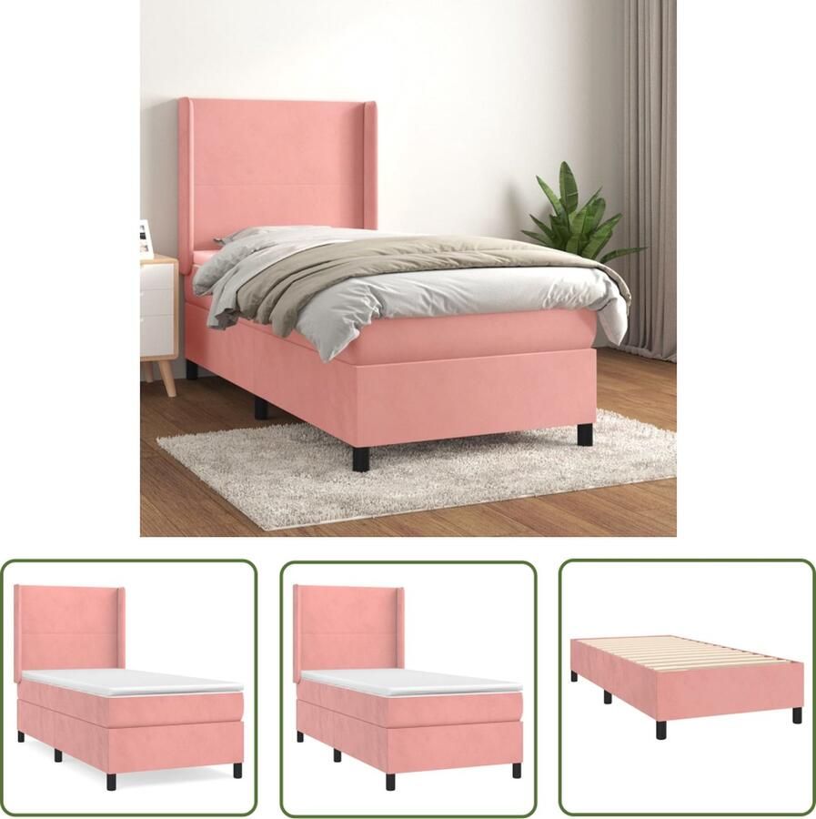 The Living Store Boxspringbed Fluweel Pocketvering Middelhard Huidvriendelijk Roze 203x93x118 128cm Boxspringbed Fluweel Bed Rosé Bed Tweepersoon Bed King Size Bed