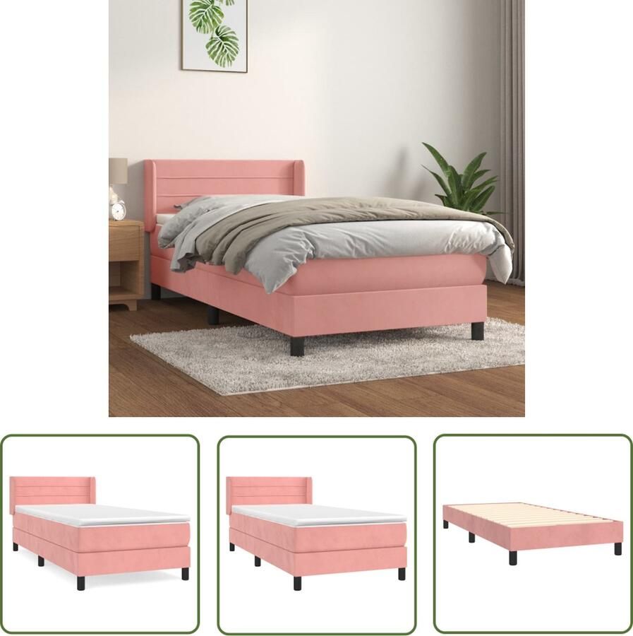 The Living Store Boxspringbed Roze Fluweel 203x83x78 88 cm Pocketvering matras Boxspringbed Fluweel Bed Roze Bed Tweepersoon Bed King Size Bed