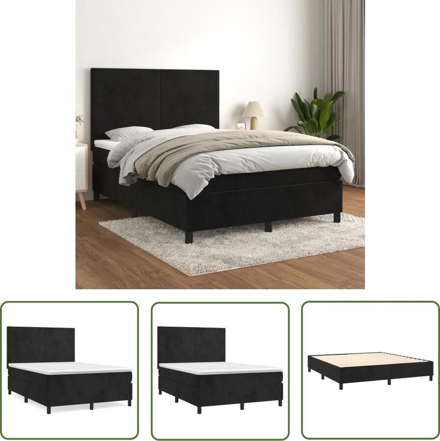 The Living Store Boxspringbed Fluweel 203x147x118 128 cm Pocketvering matras Middelharde ondersteuning Huidvriendelijk topmatras Boxspringbed Fluweel Bed Velvet Bed Tweepersoons Bed Groot Bed