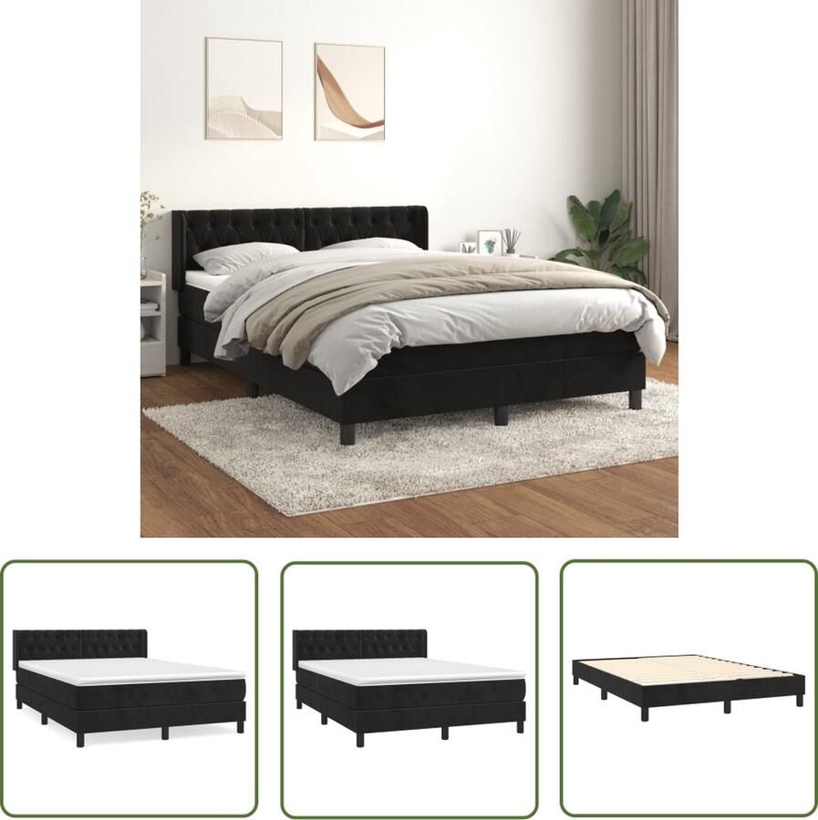 The Living Store Boxspringbed Zwart fluwelen bedframe 203x147x78 88cm Pocketvering matras 140x200x20cm Bedtopmatras 140x200x5cm Boxspringbed Fluweel Bed Zwarte Boxspring Tweepersoons Bed King Size Bed - Foto 2
