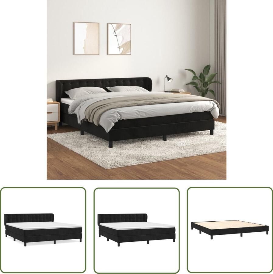 The Living Store Bedframe Boxspringbed Afmetingen 203x160x78 88 cm Zwarte stof met fluweel Hoofdbord verstelbaar Pocketvering matras Middelharde ondersteuning Huidvriendelijk topmatras Inclusief montagehandleiding - Foto 3