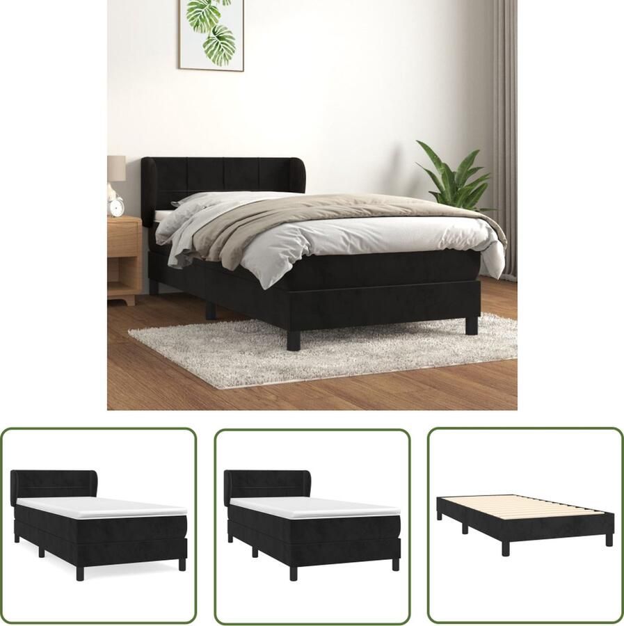 The Living Store Boxspringbed fluweel pocketvering middelharde ondersteuning huidvriendelijk zwart 203x83x78 88 cm Boxspringbed Fluweel Bed Zwarte Boxspring Pocketveer Matras Middenhard Matras