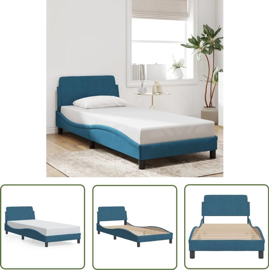 VidaXL Bedframe met hoofdeinde Dover fluweel blauw 90x190 cm Comfortabel Bed Fluweel Bed Blauwd Bed Tweepersoons Bed King Size Bed