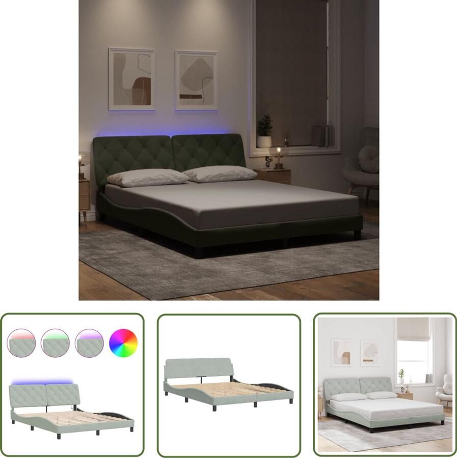 VidaXL Bedframe met LED zonder matras fluweel lichtgrijs 160x200 cm Comfortabel Bed Frame Fluweel Bed Led Bed Frame King Size Bed Tweepersoons Bed